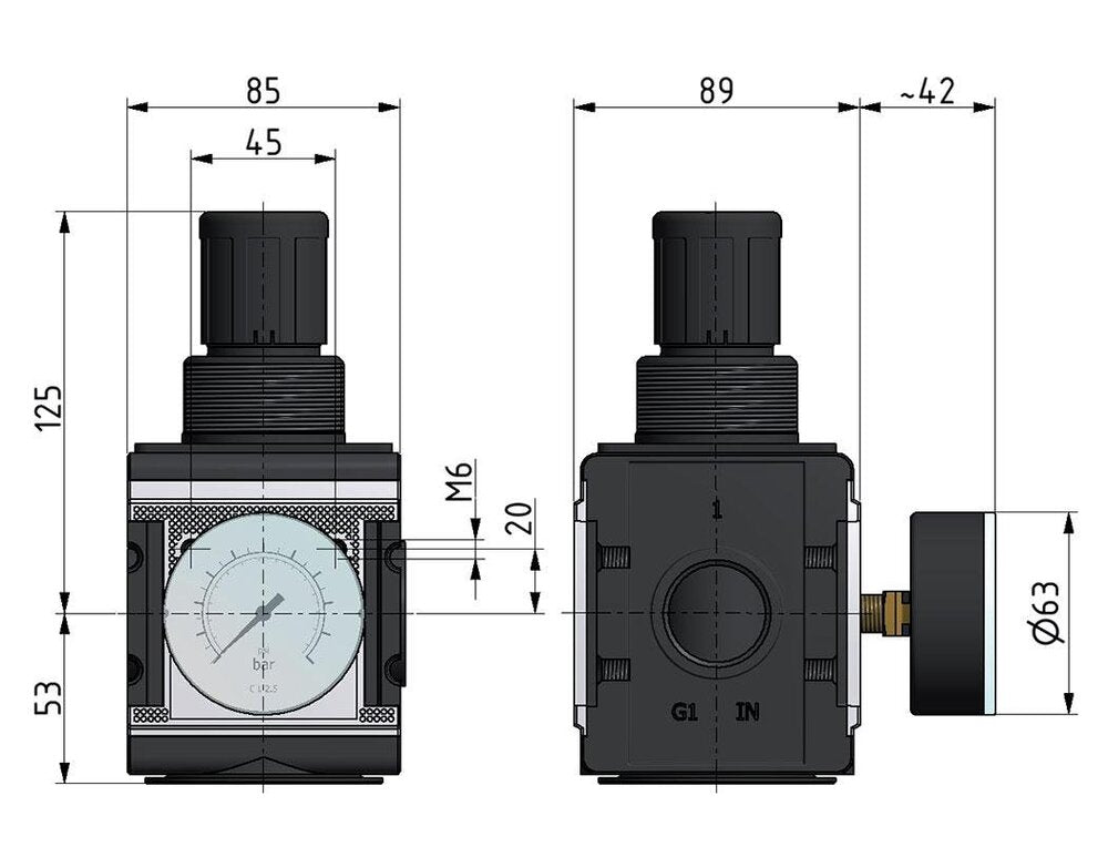 Pressure Regulator G1'' 12000 l/min 0.2-6.0bar/3-87psi Aluminium Multifix 4