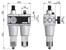 FRL 2-Part G3/4'' 13500 l/min 0.1-3.0bar/1-44psi Auto (Closed Without Pressure) Polycarbonate Multifix 5