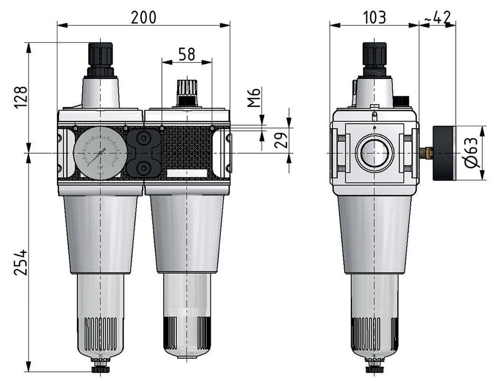 FRL 2-Part G3/4'' 13500 l/min 0.5-16.0bar/7-232psi Auto (Closed Without Pressure) Polycarbonate Multifix 5