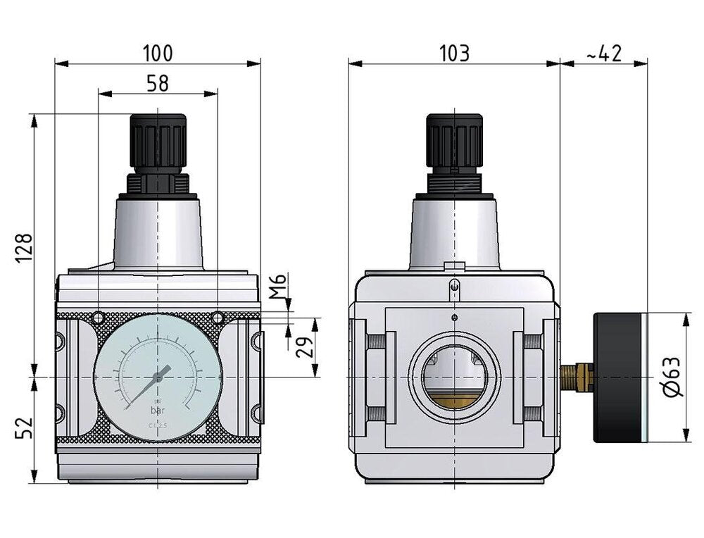 Pressure Regulator G1'' 17500 l/min 0.1-3.0bar/1-44psi Aluminium Cylinder Lock Multifix 5
