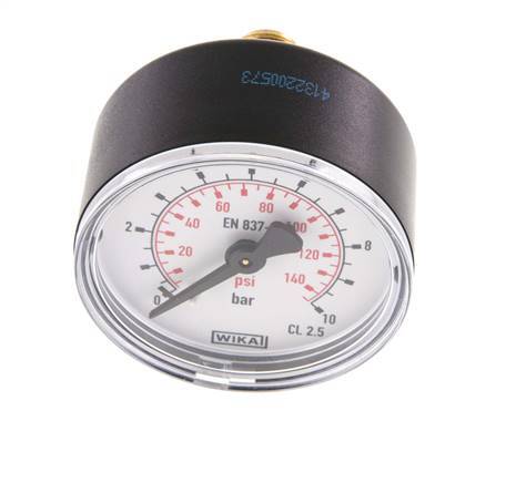 0..10 Bar (0..145 psi) Pressure Gauge Rear Plastic/Brass 50 mm Class 2.5