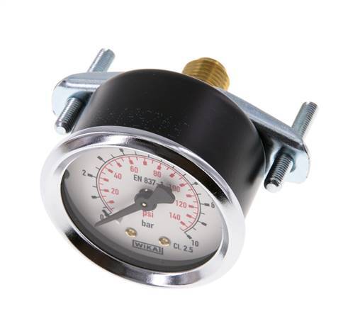 0..10 Bar (0..145 psi) Panel Mount Pressure Gauge Steel/Brass 50 mm Class 2.5 (Bracket)