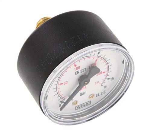 0..16 Bar (0..232 psi) Pressure Gauge Rear Plastic/Brass 50 mm Class 2.5