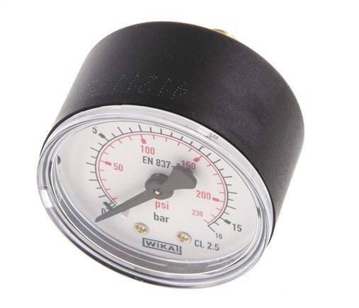 0..16 Bar (0..232 psi) Pressure Gauge Rear Plastic/Brass 50 mm Class 2.5