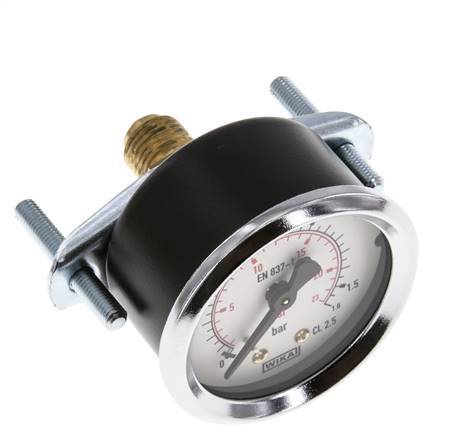 0..1.6 Bar (0..23 psi) Panel Mount Pressure Gauge Steel/Brass 50 mm Class 2.5 (Bracket)