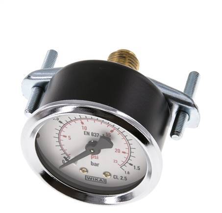 0..1.6 Bar (0..23 psi) Panel Mount Pressure Gauge Steel/Brass 50 mm Class 2.5 (Bracket)