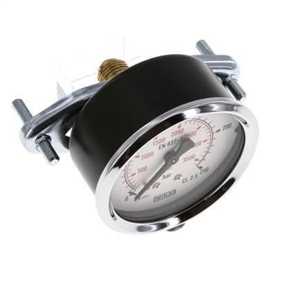 0..250 Bar (0..3626 psi) Panel Mount Pressure Gauge Steel/Brass 63 mm Class 2.5 (Bracket)
