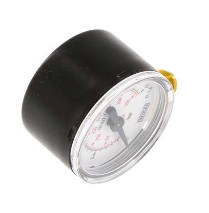 0..25 Bar (0..363 psi) Pressure Gauge Below Steel/Brass 40 mm Class 1.6