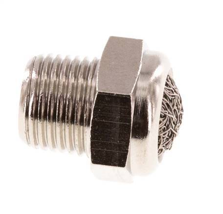 NPT 1/8'' Nickel-Plated Brass Compact Pneumatic Muffler 1.4301 Wire Mesh [5 Pieces]