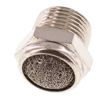 NPT 3/8'' Nickel-Plated Brass Compact Pneumatic Muffler 1.4301 Wire Mesh [2 Pieces]