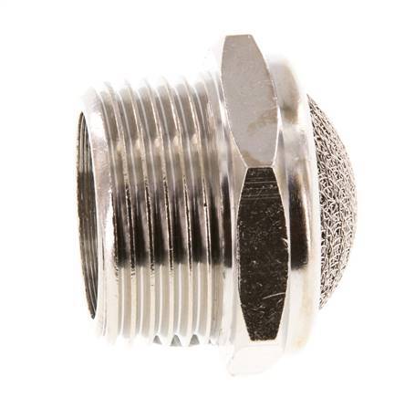 NPT 3/4'' Nickel-Plated Brass Compact Pneumatic Muffler 1.4301 Wire Mesh
