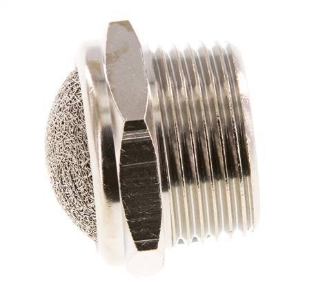 NPT 3/4'' Nickel-Plated Brass Compact Pneumatic Muffler 1.4301 Wire Mesh