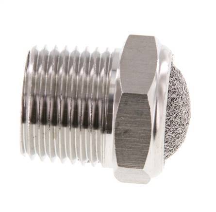 NPT 1/2'' Stainless Steel Compact Pneumatic Muffler 1.4301 Wire Mesh