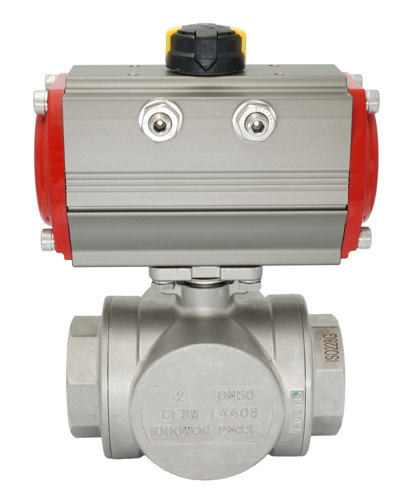 3-Way Pneumatic Ball Valve G1 1/4'' T-bore Brass Double Acting