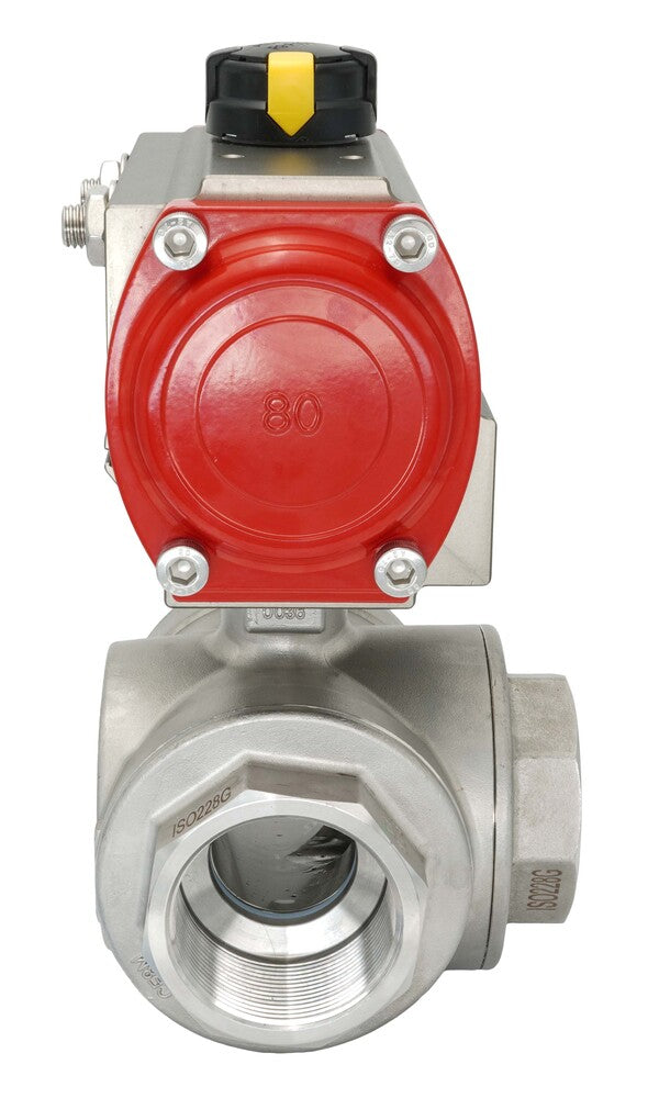 3-Way Pneumatic Ball Valve G3/8'' L-bore Brass Double Acting
