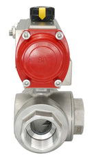 3-Way Pneumatic Ball Valve G3/8'' T-bore Brass Spring Closing