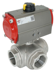 3-Way Pneumatic Ball Valve G1 1/4'' L-bore Brass Double Acting