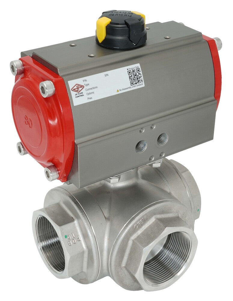 3-Way Pneumatic Ball Valve G1 1/2'' T-bore Brass Double Acting