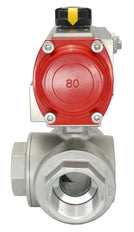 3-Way Pneumatic Ball Valve G1'' T-bore Brass Spring Closing