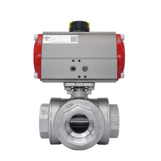 3-Way Pneumatic Ball Valve G3'' T-bore Stainless Steel Spring Opening
