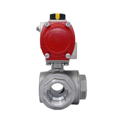 3-Way Pneumatic Ball Valve G1 1/4'' L-bore Stainless Steel Double Acting