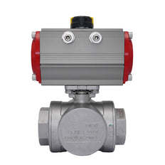 3-Way Pneumatic Ball Valve G2 1/2'' L-bore Stainless Steel Spring Closing