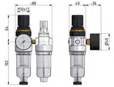 FRL 2-Part G1/8'' 350 l/min 0.5-3.0bar/7-44psi Semi-Auto Metal Standard 0