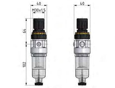 Filter-Regulator G1/4'' 350 l/min 0.5-3.0bar/7-44psi Auto Polycarbonate Standard 0