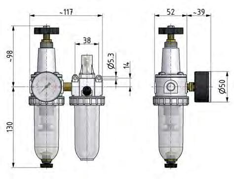 FRL 2-Part G3/8'' 600 l/min 0.5-16.0bar/7-232psi Semi-Auto Metal Standard 1
