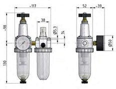 FRL 2-Part G3/8'' 600 l/min 0.5-16.0bar/7-232psi Semi-Auto Metal Standard 1