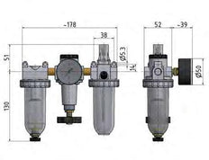 FRL 3-Part G1/4'' 600 l/min 0.5-10.0bar/7-145psi Semi-Auto Protective Cage Polycarbonate Standard 1