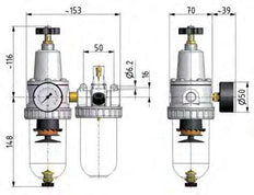 FRL 2-Part G3/8'' 800 l/min 0.5-16.0bar/7-232psi Semi-Auto Metal Standard 2