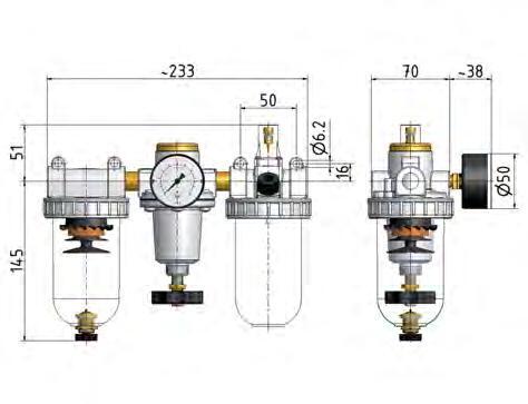 FRL 3-Part G1/2'' 1400 l/min 0.5-10.0bar/7-145psi Semi-Auto Protective Cage Polycarbonate Standard 2