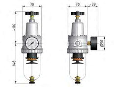 Filter-Regulator G1/2'' 1500 l/min 0.5-10.0bar/7-145psi Auto (Closed Without Pressure) Metal Standard 2