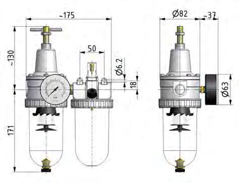FRL 2-Part G1/2'' 2100 l/min 0.5-10.0bar/7-145psi Semi-Auto Metal Standard 3