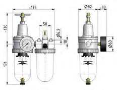 FRL 2-Part G1/2'' 2100 l/min 0.5-16.0bar/7-232psi Auto Polycarbonate Standard 3