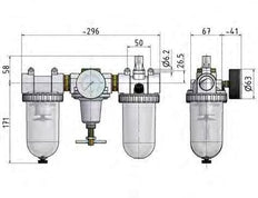 FRL 3-Part G1'' 3200 l/min 0.5-16.0bar/7-232psi Auto Polycarbonate Standard 3
