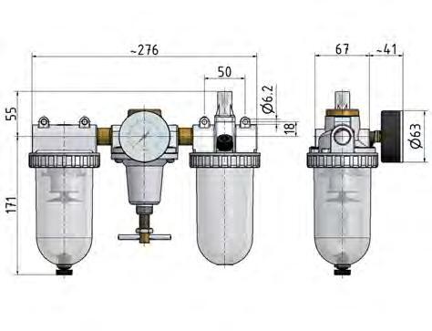 FRL 3-Part G1/2'' 3200 l/min 0.5-10.0bar/7-145psi Auto Metal Standard 3