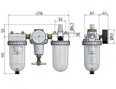 FRL 3-Part G1/2'' 3200 l/min 0.5-10.0bar/7-145psi Semi-Auto Metal Standard 3