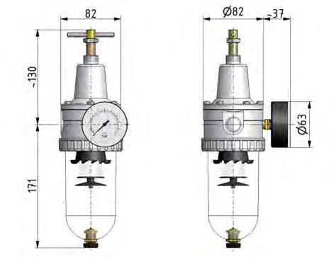 Filter-Regulator G1/2'' 3000 l/min 0.2-6.0bar/3-87psi Semi-Auto Protective Cage Polycarbonate Standard 3