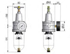 Filter-Regulator G1/2'' 3000 l/min 0.5-10.0bar/7-145psi Auto (Closed Without Pressure) Polycarbonate Standard 3