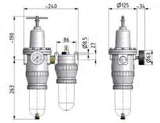 FRL 2-Part G3/4'' 4000 l/min 0.5-10.0bar/7-145psi Semi-Auto Polycarbonate Standard 5