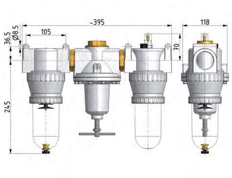 FRL 3-Part G1 1/4'' 4900 l/min 0.5-10.0bar/7-145psi Auto Metal Standard 5