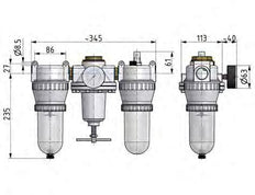 FRL 3-Part G3/4'' 4900 l/min 0.5-10.0bar/7-145psi Semi-Auto Polycarbonate Standard 5