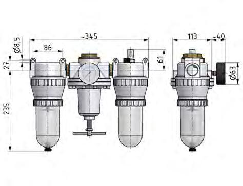 FRL 3-Part G3/4'' 4900 l/min 0.5-10.0bar/7-145psi Auto Polycarbonate Standard 5
