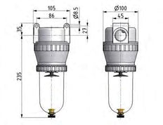 Filter 40microns G1'' 12500 l/min Semi-Auto Protective Cage Polycarbonate Standard 5