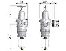 Filter-Regulator G1'' 12000 l/min 0.1-3.0bar/1-44psi Semi-Auto Polycarbonate Standard 5