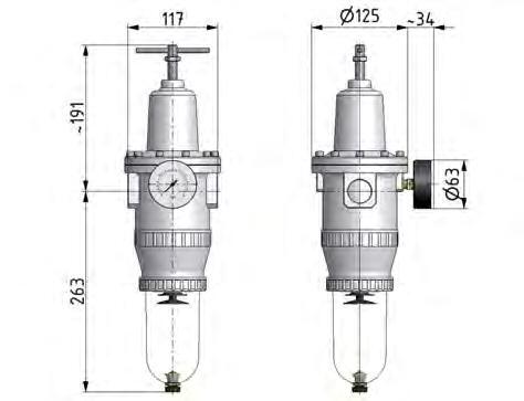 Filter-Regulator G3/4'' 12000 l/min 0.5-10.0bar/7-145psi Semi-Auto Metal Standard 5