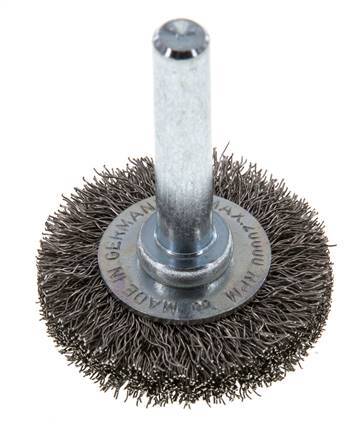 Round Brush 30x6 mm 6 mm Shaft Stainless Steel Wire 0.2 mm Corrugated