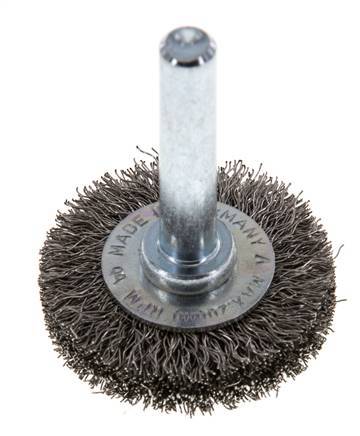 Round Brush 30x6 mm 6 mm Shaft Stainless Steel Wire 0.2 mm Corrugated